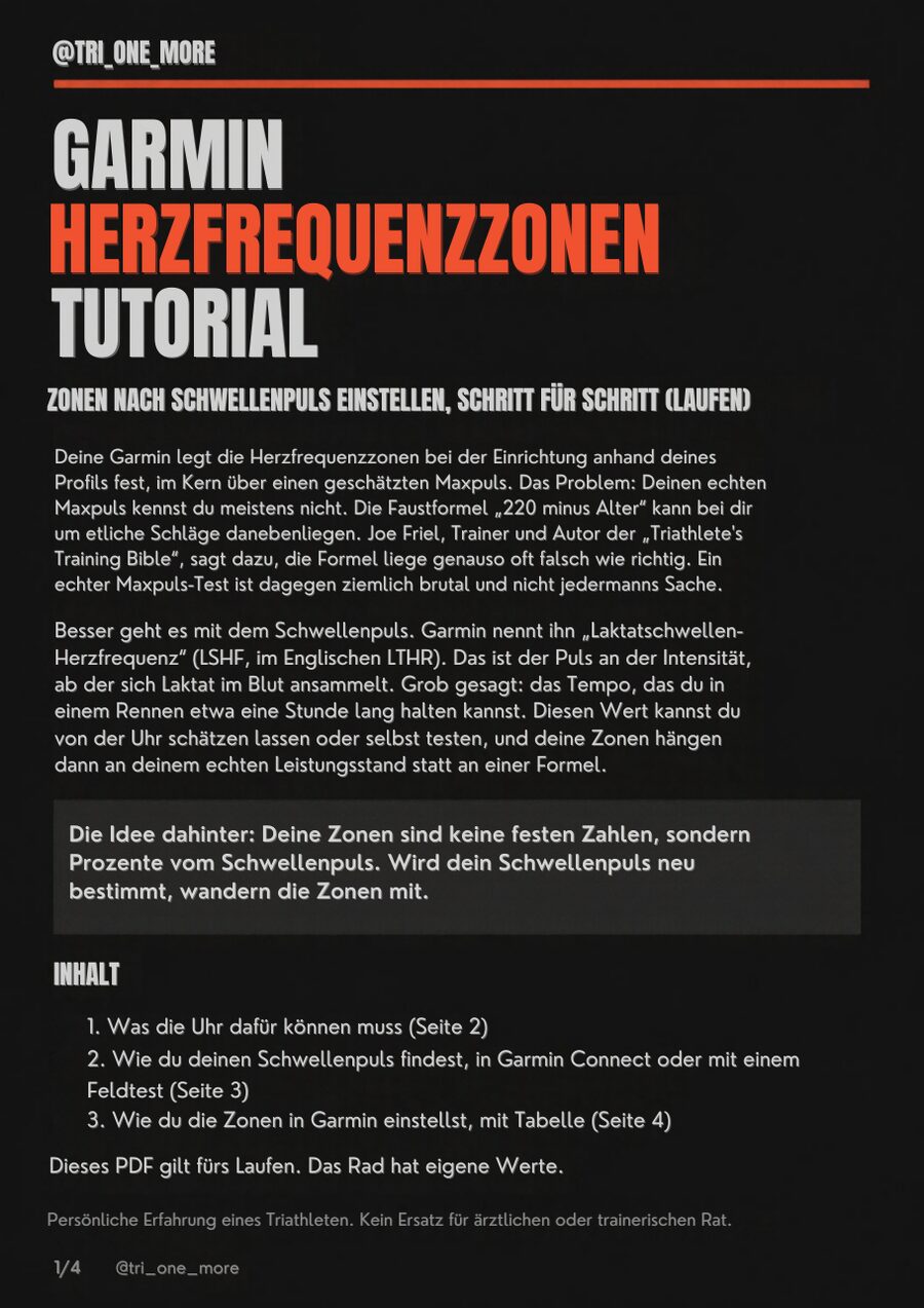 Titelseite des PDFs Garmin Herzfrequenzzonen Tutorial